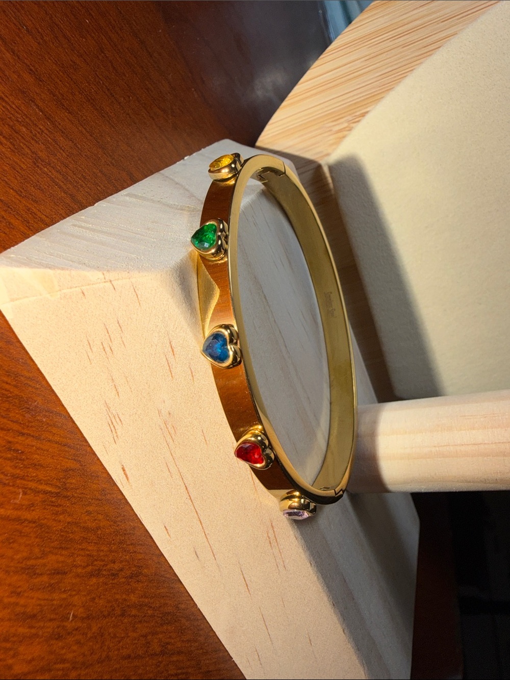 Gold-tone Multicolor Heart Gem Bangle Bracelet - Women Jewelry